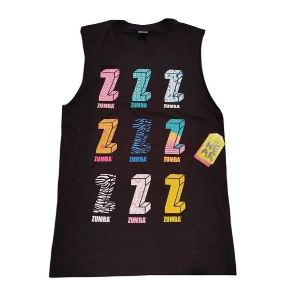 I Want My Zumba Muscle Tank Bold Black XS/S Unisex Soft Cotton Blend NWT - Picture 2 of 4